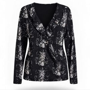 💲Anne Klein Black and Cream Patterned Top